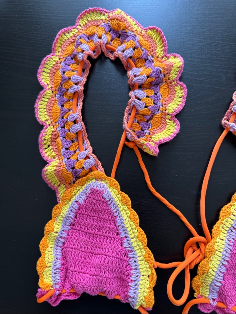 Free People Crochet Ruffle Bikini Set in Pink and Orange - Picture 7 of 10